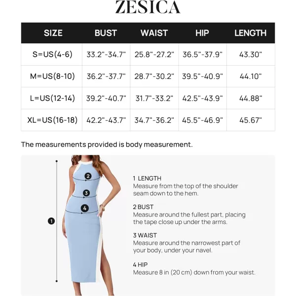 imageZESICA Womens Summer Bodycon Midi Dress Crew Neck Sleeveless Side Slit Slim Sexy Knit Party DressesSky