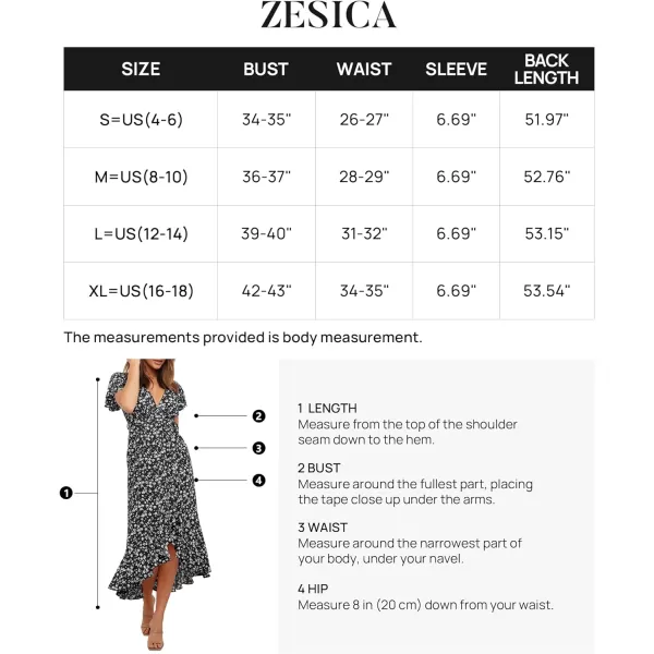 imageZESICA Womens Summer Bohemian Floral Printed Wrap V Neck Beach Party Flowy Ruffle Midi DressBlack