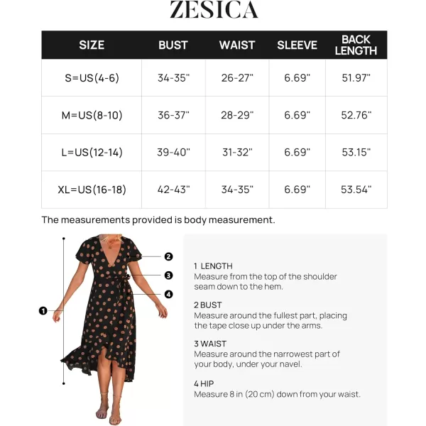 imageZESICA Womens Summer Bohemian Floral Printed Wrap V Neck Beach Party Flowy Ruffle Midi DressBlackdot