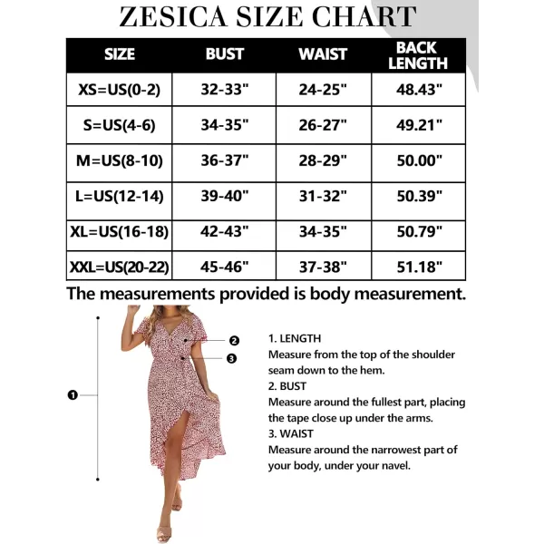 imageZESICA Womens Summer Bohemian Floral Printed Wrap V Neck Beach Party Flowy Ruffle Midi DressBurgundy