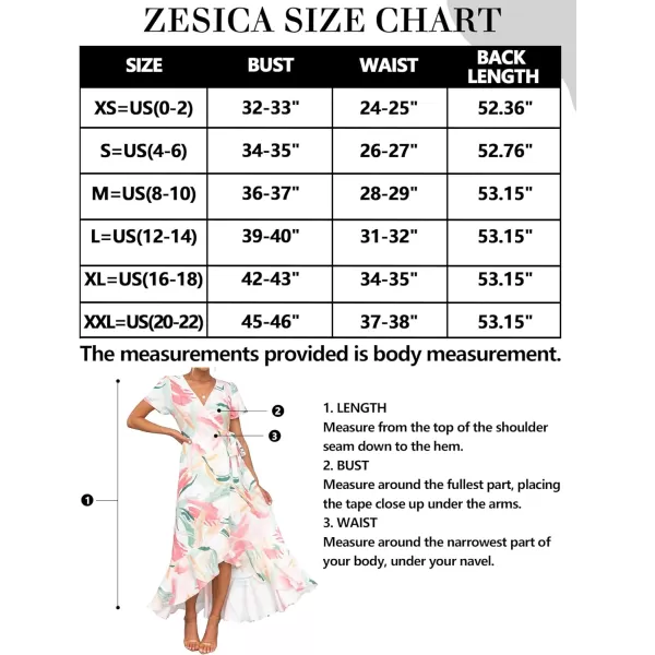 imageZESICA Womens Summer Bohemian Floral Printed Wrap V Neck Beach Party Flowy Ruffle Midi DressContrastwhite