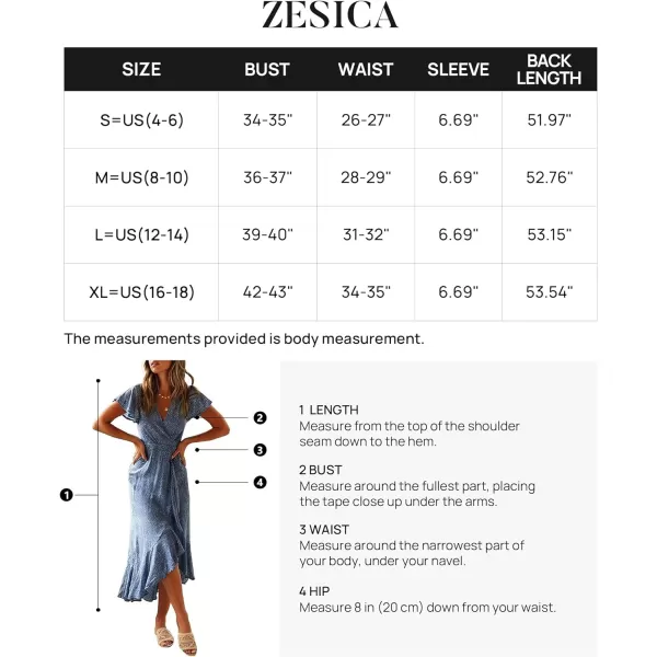 imageZESICA Womens Summer Bohemian Floral Printed Wrap V Neck Beach Party Flowy Ruffle Midi DressDustyblue
