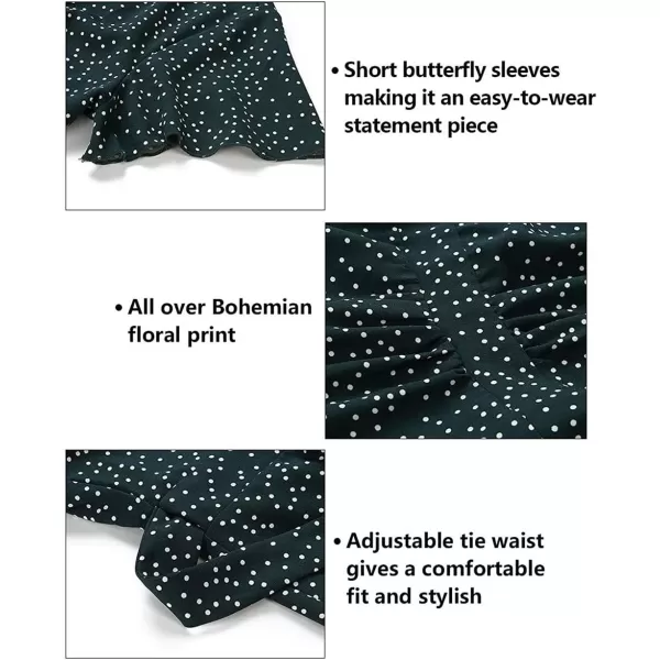 imageZESICA Womens Summer Bohemian Floral Printed Wrap V Neck Beach Party Flowy Ruffle Midi DressForestgreen