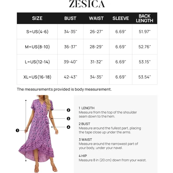 imageZESICA Womens Summer Bohemian Floral Printed Wrap V Neck Beach Party Flowy Ruffle Midi DressLightpurple