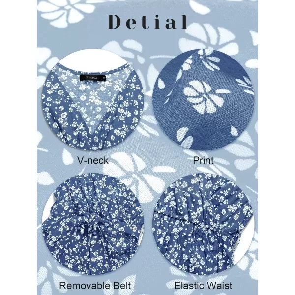 imageZESICA Womens Summer Bohemian Floral Printed Wrap V Neck Beach Party Flowy Ruffle Midi DressMidnightblue