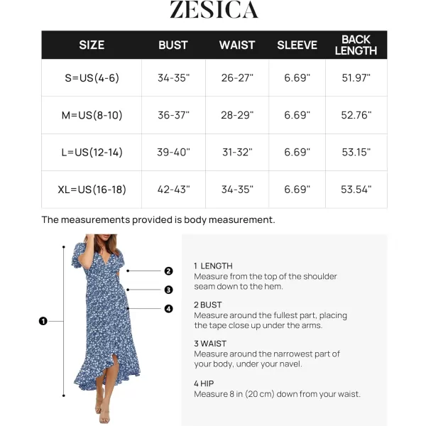 imageZESICA Womens Summer Bohemian Floral Printed Wrap V Neck Beach Party Flowy Ruffle Midi DressMidnightblue