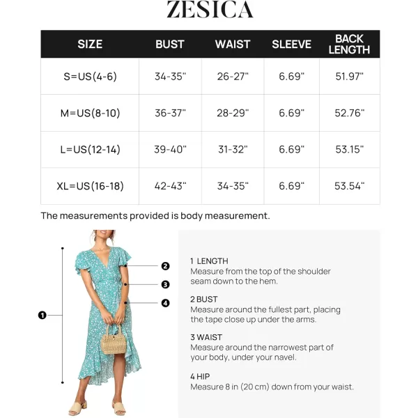 imageZESICA Womens Summer Bohemian Floral Printed Wrap V Neck Beach Party Flowy Ruffle Midi DressMint