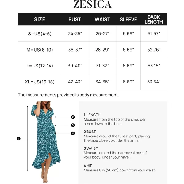 imageZESICA Womens Summer Bohemian Floral Printed Wrap V Neck Beach Party Flowy Ruffle Midi DressTeal