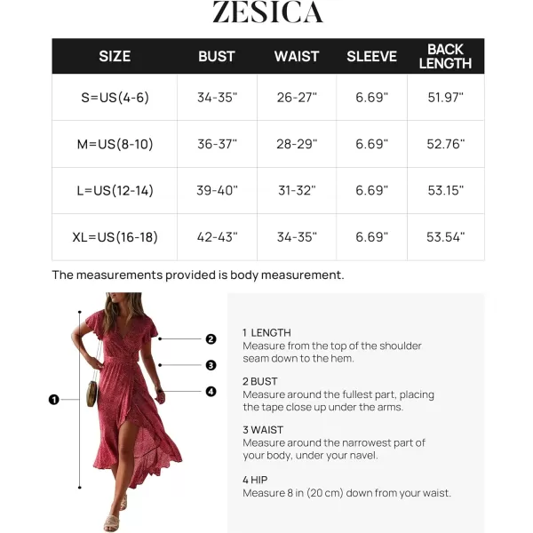 imageZESICA Womens Summer Bohemian Floral Printed Wrap V Neck Beach Party Flowy Ruffle Midi DressVintagered