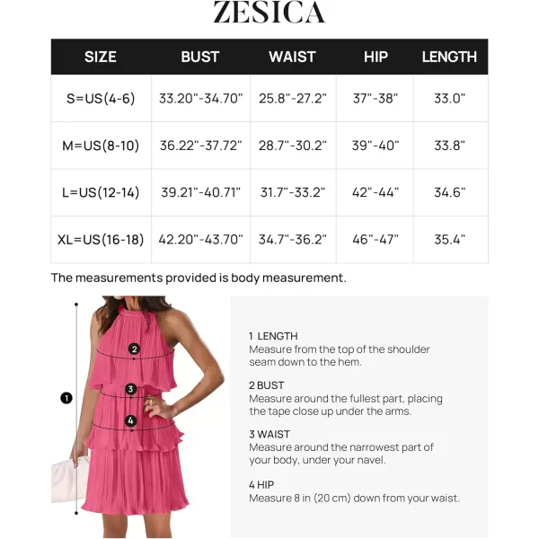 imageZESICA Womens Summer Boho Halter Dresses 2024 Sleeveless Ruffle Tiered Layered Chiffon Pleated A Line Swing Mini DressHot Pink