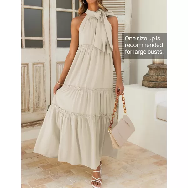 imageZESICA Womens Summer Boho Halter Maxi Dresses 2024 Casual Sleeveless Pleated Tiered Flowy Beach Vacation Long DressApricot