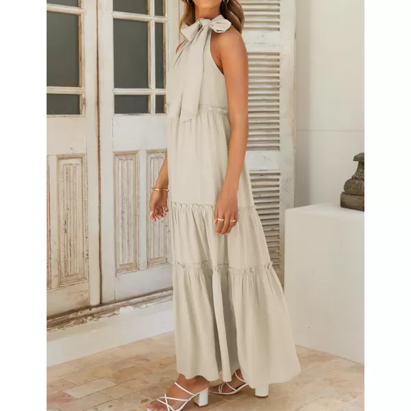 imageZESICA Womens Summer Boho Halter Maxi Dresses 2024 Casual Sleeveless Pleated Tiered Flowy Beach Vacation Long DressApricot