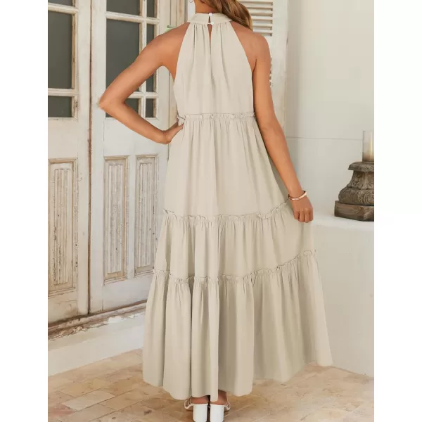 imageZESICA Womens Summer Boho Halter Maxi Dresses 2024 Casual Sleeveless Pleated Tiered Flowy Beach Vacation Long DressApricot
