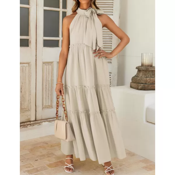 imageZESICA Womens Summer Boho Halter Maxi Dresses 2024 Casual Sleeveless Pleated Tiered Flowy Beach Vacation Long DressApricot