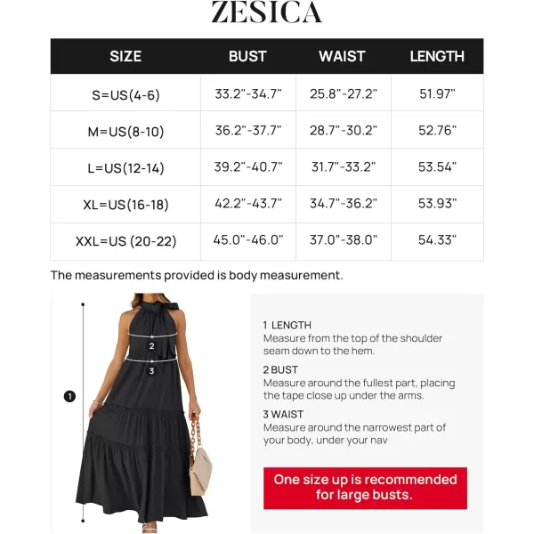 imageZESICA Womens Summer Boho Halter Maxi Dresses 2024 Casual Sleeveless Pleated Tiered Flowy Beach Vacation Long DressBlack