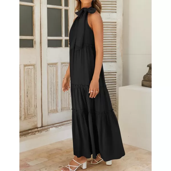 imageZESICA Womens Summer Boho Halter Maxi Dresses 2024 Casual Sleeveless Pleated Tiered Flowy Beach Vacation Long DressBlack