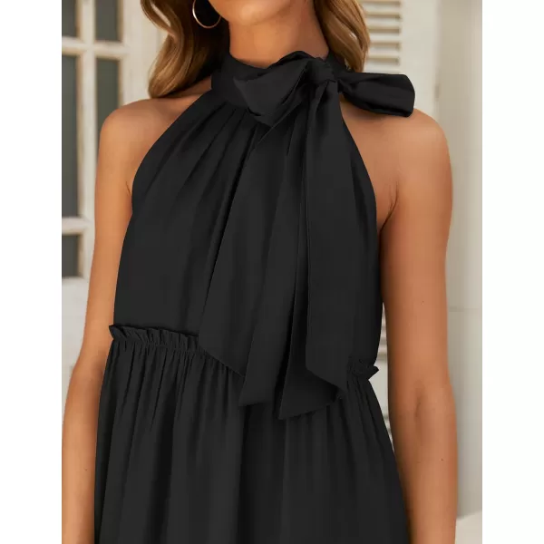 imageZESICA Womens Summer Boho Halter Maxi Dresses 2024 Casual Sleeveless Pleated Tiered Flowy Beach Vacation Long DressBlack