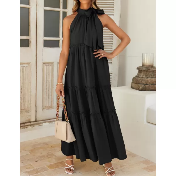imageZESICA Womens Summer Boho Halter Maxi Dresses 2024 Casual Sleeveless Pleated Tiered Flowy Beach Vacation Long DressBlack