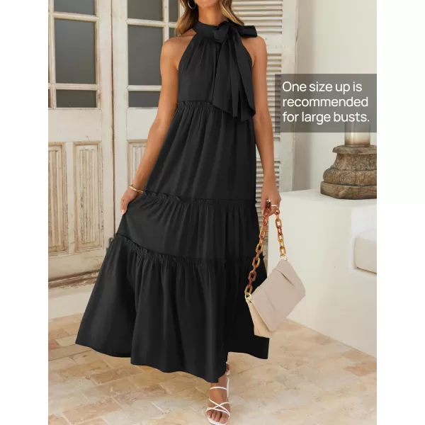 imageZESICA Womens Summer Boho Halter Maxi Dresses 2024 Casual Sleeveless Pleated Tiered Flowy Beach Vacation Long DressBlack