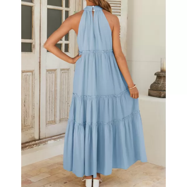 imageZESICA Womens Summer Boho Halter Maxi Dresses 2024 Casual Sleeveless Pleated Tiered Flowy Beach Vacation Long DressBlue