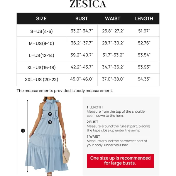 imageZESICA Womens Summer Boho Halter Maxi Dresses 2024 Casual Sleeveless Pleated Tiered Flowy Beach Vacation Long DressBlue