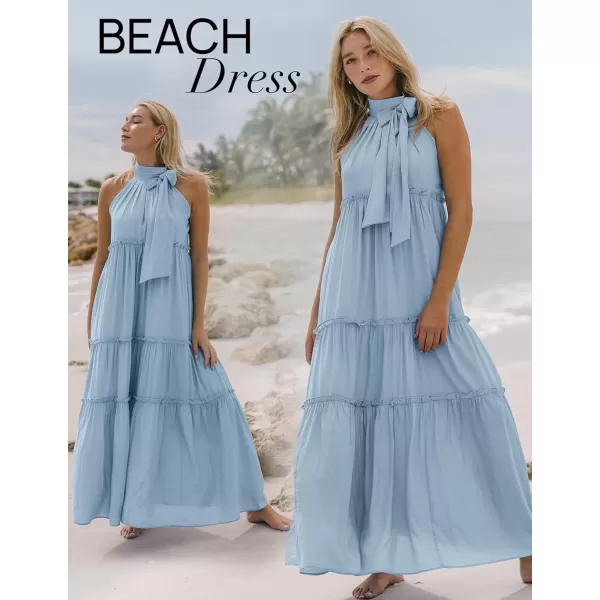 imageZESICA Womens Summer Boho Halter Maxi Dresses 2024 Casual Sleeveless Pleated Tiered Flowy Beach Vacation Long DressBlue