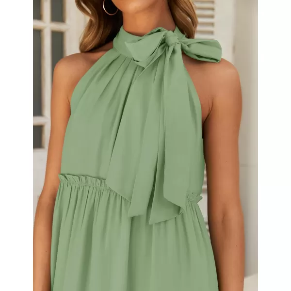 imageZESICA Womens Summer Boho Halter Maxi Dresses 2024 Casual Sleeveless Pleated Tiered Flowy Beach Vacation Long DressGreen