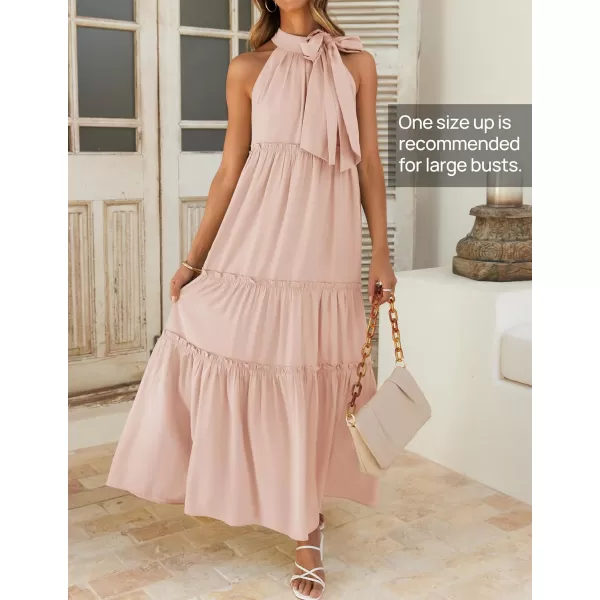 imageZESICA Womens Summer Boho Halter Maxi Dresses 2024 Casual Sleeveless Pleated Tiered Flowy Beach Vacation Long DressPink