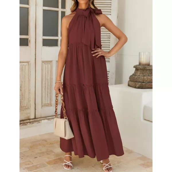 imageZESICA Womens Summer Boho Halter Maxi Dresses 2024 Casual Sleeveless Pleated Tiered Flowy Beach Vacation Long DressPlum
