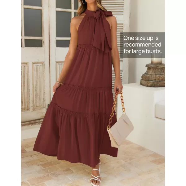 imageZESICA Womens Summer Boho Halter Maxi Dresses 2024 Casual Sleeveless Pleated Tiered Flowy Beach Vacation Long DressPlum