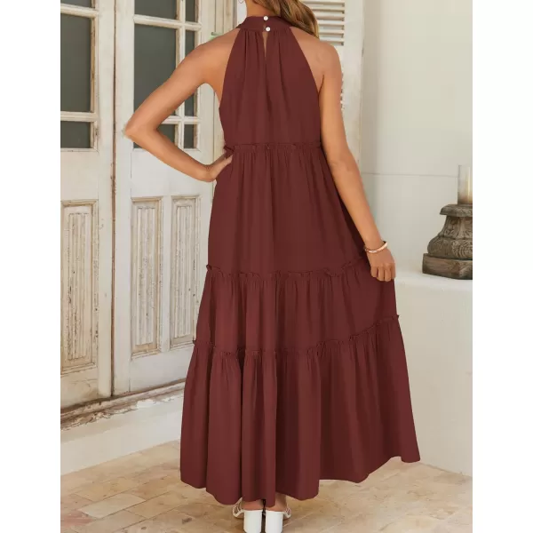 imageZESICA Womens Summer Boho Halter Maxi Dresses 2024 Casual Sleeveless Pleated Tiered Flowy Beach Vacation Long DressPlum
