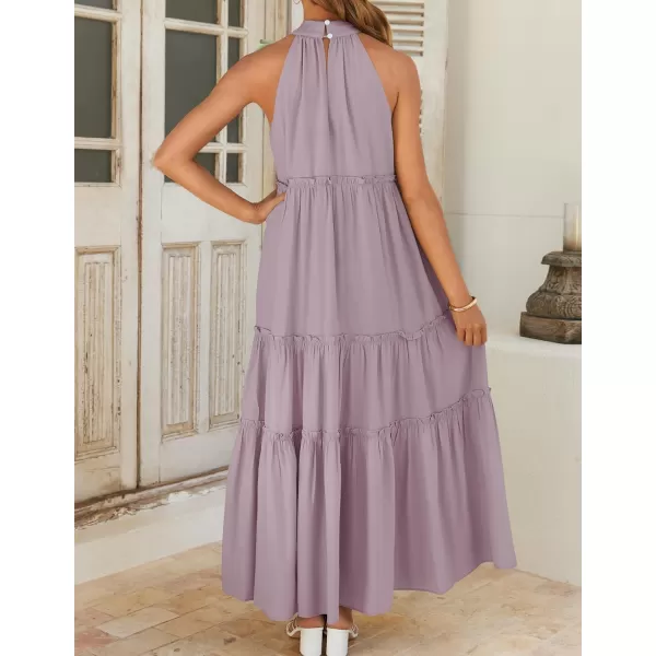 imageZESICA Womens Summer Boho Halter Maxi Dresses 2024 Casual Sleeveless Pleated Tiered Flowy Beach Vacation Long DressPurple