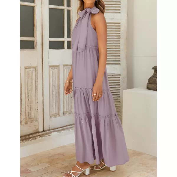 imageZESICA Womens Summer Boho Halter Maxi Dresses 2024 Casual Sleeveless Pleated Tiered Flowy Beach Vacation Long DressPurple