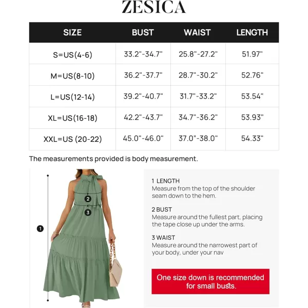 imageZESICA Womens Summer Boho Halter Maxi Dresses 2024 Casual Sleeveless Pleated Tiered Flowy Beach Vacation Long DressSage