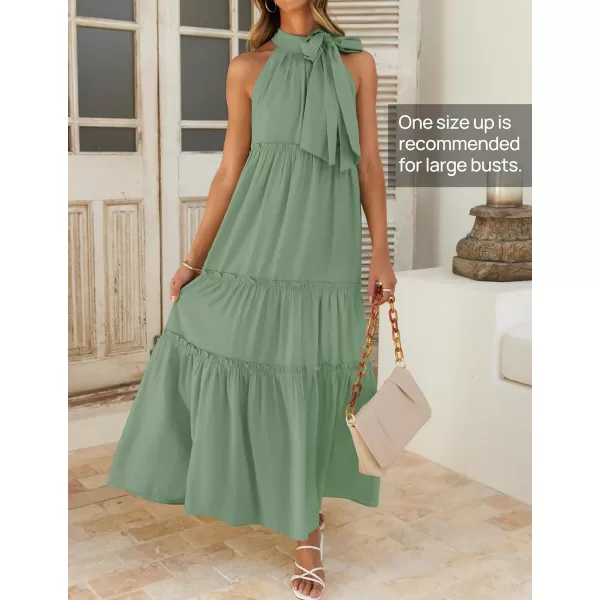 imageZESICA Womens Summer Boho Halter Maxi Dresses 2024 Casual Sleeveless Pleated Tiered Flowy Beach Vacation Long DressSage