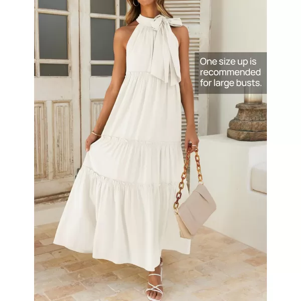 imageZESICA Womens Summer Boho Halter Maxi Dresses 2024 Casual Sleeveless Pleated Tiered Flowy Beach Vacation Long DressWhite