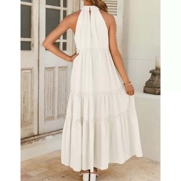 imageZESICA Womens Summer Boho Halter Maxi Dresses 2024 Casual Sleeveless Pleated Tiered Flowy Beach Vacation Long DressWhite