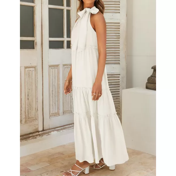 imageZESICA Womens Summer Boho Halter Maxi Dresses 2024 Casual Sleeveless Pleated Tiered Flowy Beach Vacation Long DressWhite