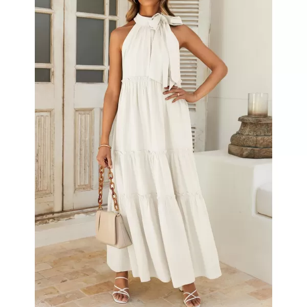 imageZESICA Womens Summer Boho Halter Maxi Dresses 2024 Casual Sleeveless Pleated Tiered Flowy Beach Vacation Long DressWhite