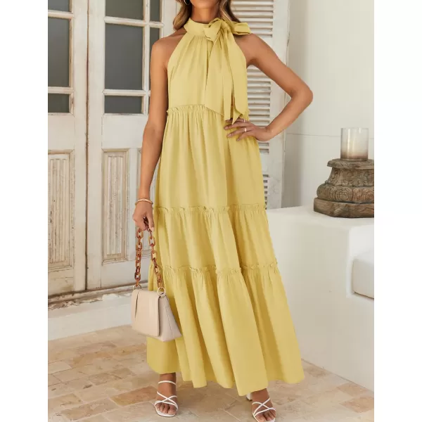 imageZESICA Womens Summer Boho Halter Maxi Dresses 2024 Casual Sleeveless Pleated Tiered Flowy Beach Vacation Long DressYellow