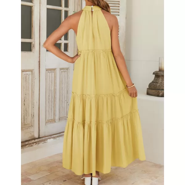 imageZESICA Womens Summer Boho Halter Maxi Dresses 2024 Casual Sleeveless Pleated Tiered Flowy Beach Vacation Long DressYellow