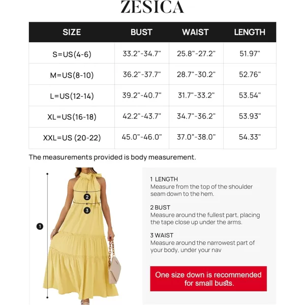 imageZESICA Womens Summer Boho Halter Maxi Dresses 2024 Casual Sleeveless Pleated Tiered Flowy Beach Vacation Long DressYellow