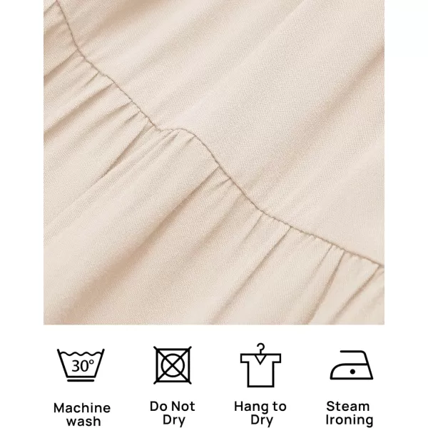 imageZESICA Womens Summer Casual Flutter Short Sleeve Crew Neck Solid Color Smocked Tiered A Line Flowy Beach Midi DressApricot