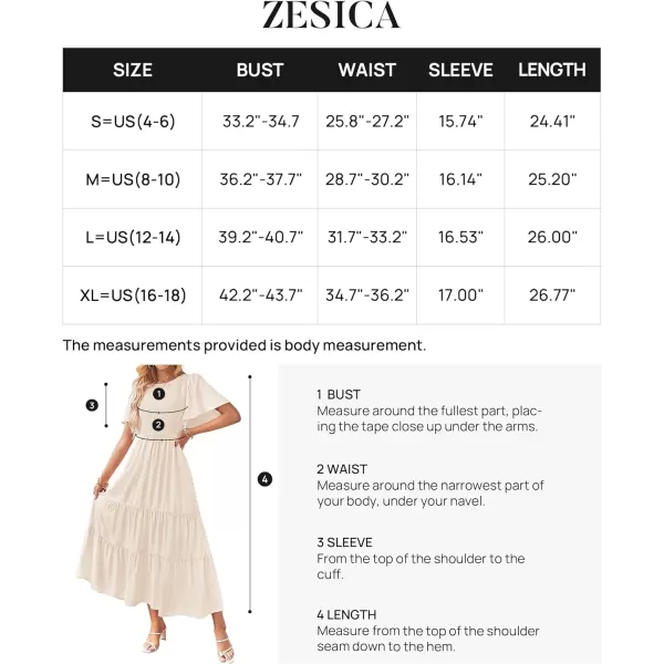 imageZESICA Womens Summer Casual Flutter Short Sleeve Crew Neck Solid Color Smocked Tiered A Line Flowy Beach Midi DressApricot