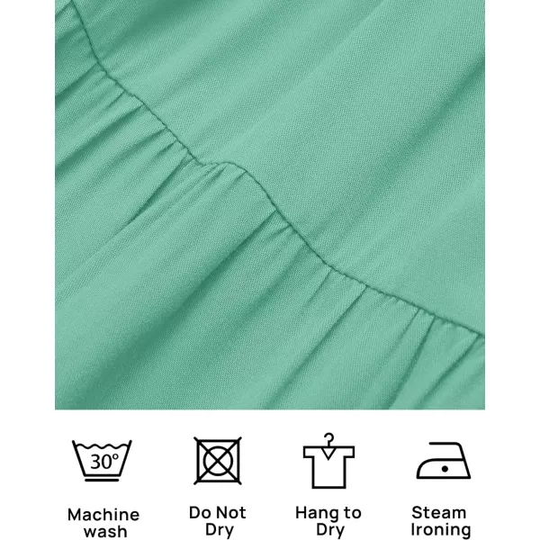 imageZESICA Womens Summer Casual Flutter Short Sleeve Crew Neck Solid Color Smocked Tiered A Line Flowy Beach Midi DressAqua