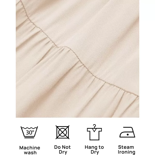 imageZESICA Womens Summer Casual Flutter Short Sleeve Crew Neck Solid Color Smocked Tiered A Line Flowy Beach Midi DressBeige