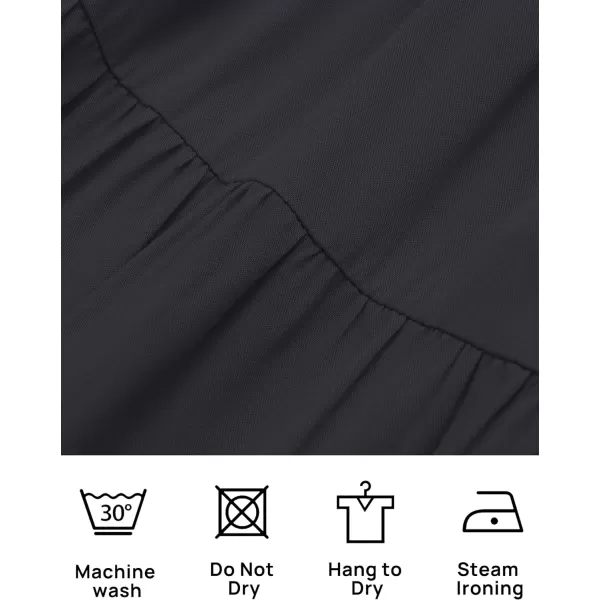 imageZESICA Womens Summer Casual Flutter Short Sleeve Crew Neck Solid Color Smocked Tiered A Line Flowy Beach Midi DressBlack