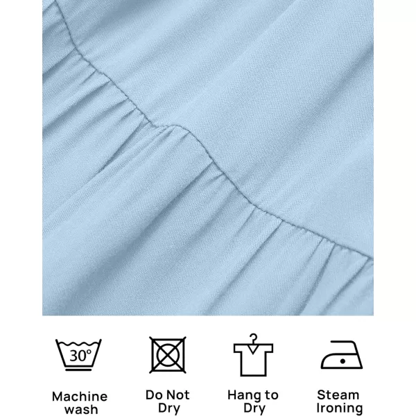 imageZESICA Womens Summer Casual Flutter Short Sleeve Crew Neck Solid Color Smocked Tiered A Line Flowy Beach Midi DressBlue