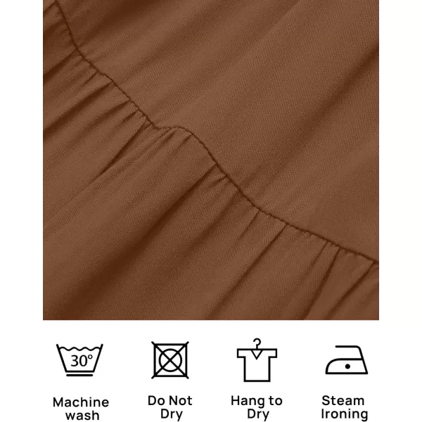imageZESICA Womens Summer Casual Flutter Short Sleeve Crew Neck Solid Color Smocked Tiered A Line Flowy Beach Midi DressBrown