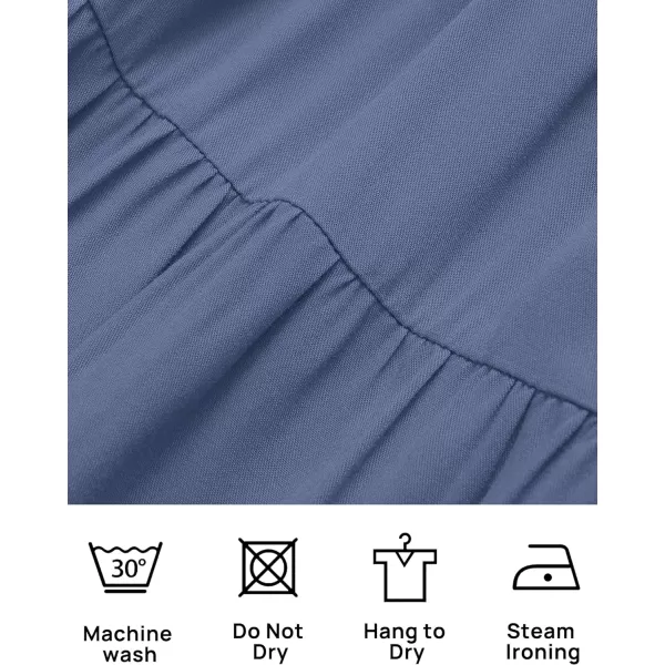 imageZESICA Womens Summer Casual Flutter Short Sleeve Crew Neck Solid Color Smocked Tiered A Line Flowy Beach Midi DressDusty Blue